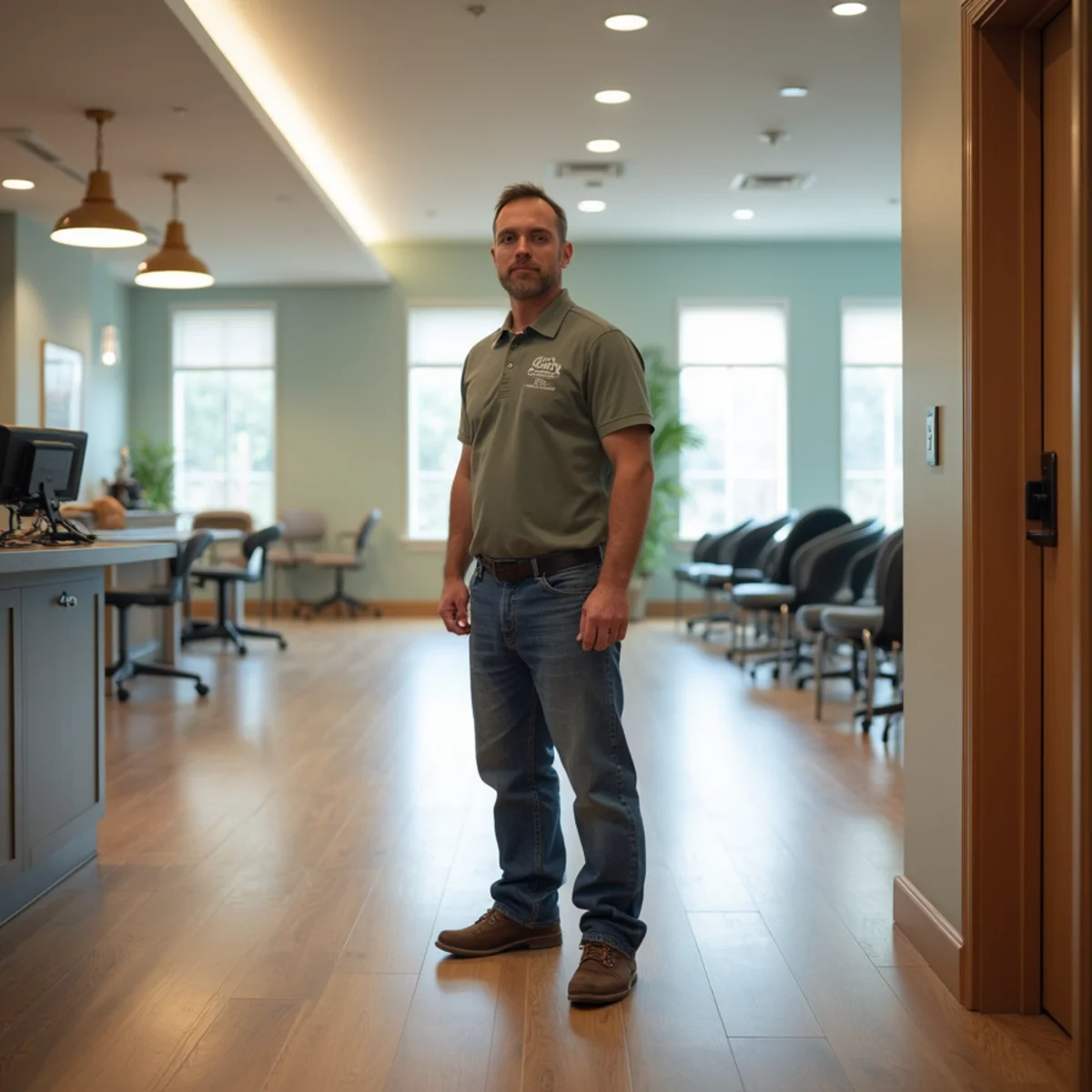 Commercial flooring installed in an office and retail space in Monroe, GA
