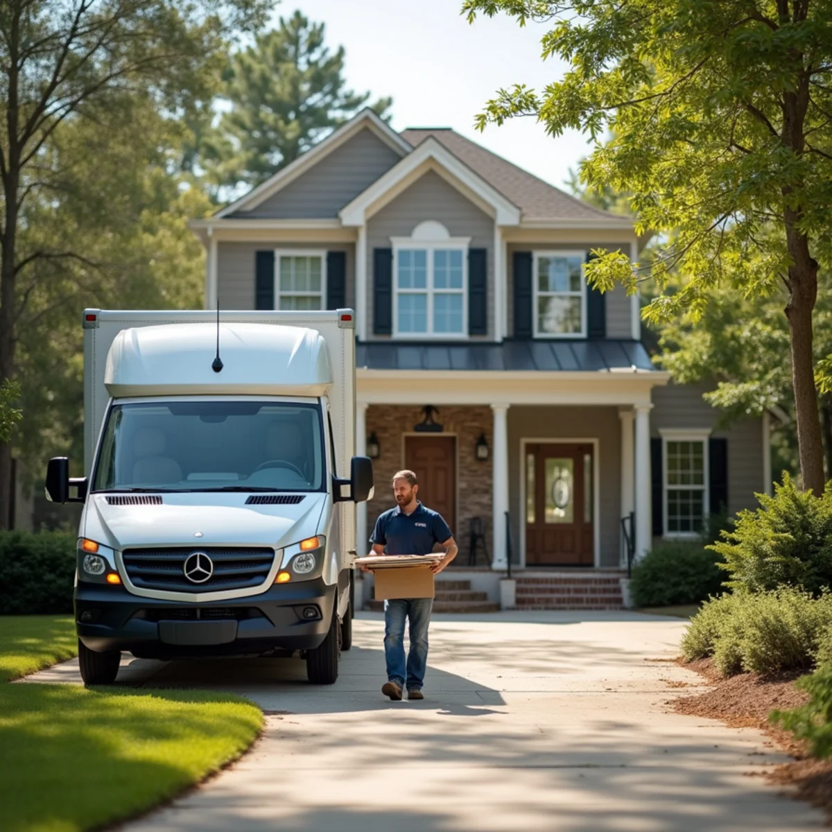 Map-style view of a flooring contractor van serving Monroe and Walton County GA